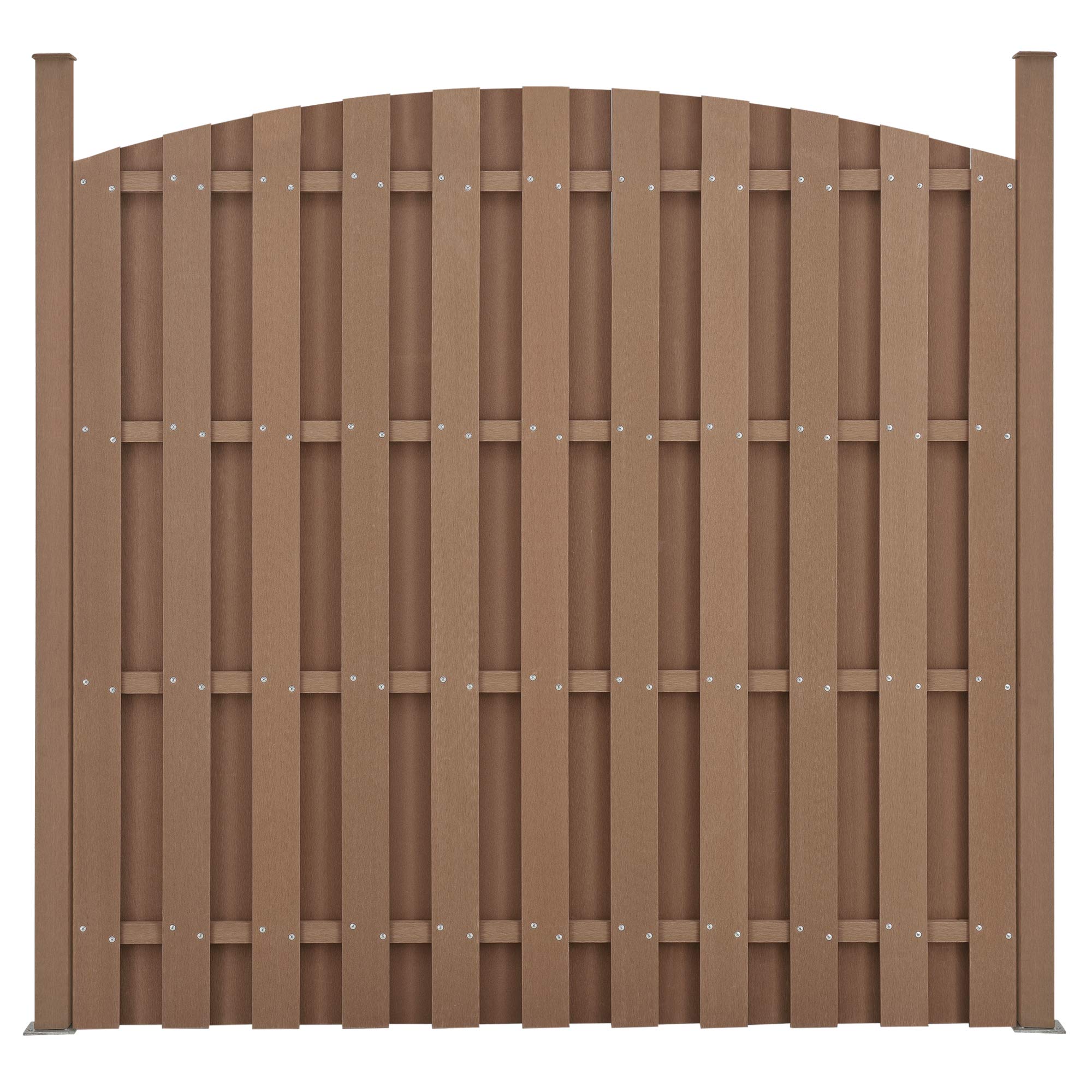 NEU.HOLZ Steccato ad Arco per Giardino Staccionata con Doghe e 2 Colonne in WPC Legno Composito Recinzione a Forma Curva con Base in Acciaio 185 x 193 cm - Marrone