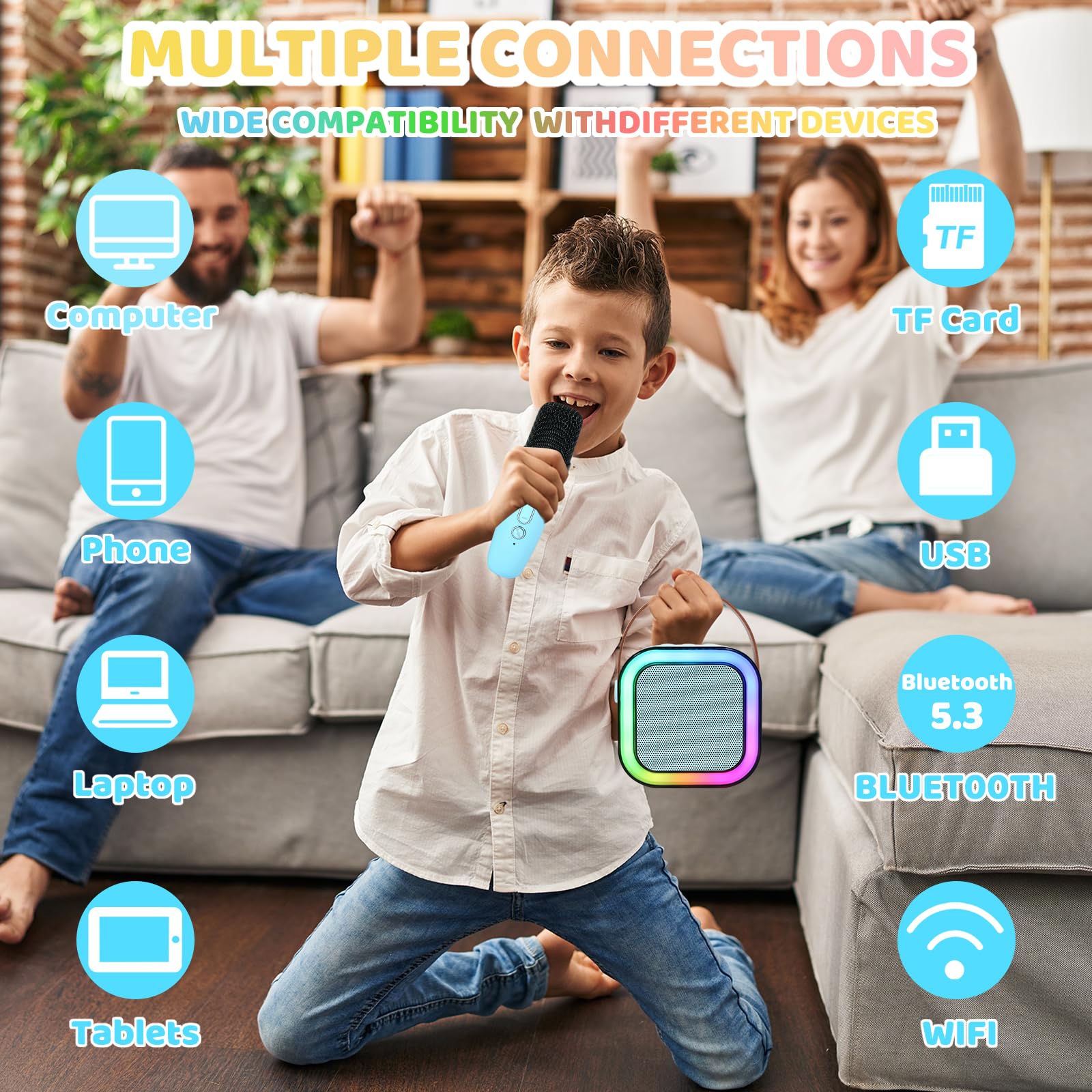 Mini máquina de karaoke para niños y adultos, altavoz portátil de karaoke Bluetooth con 2 micrófonos inalámbricos y luces juguetes para niños y niñas de 4, 5, 6, 7, 8, 9, 10 años de edad para 3