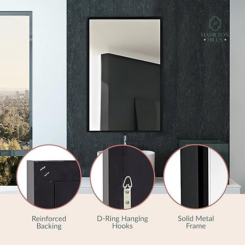 Miniatura 4 de Hamilton Hills Espejo con marco negro de 24 x 36 pulgadas, grandes espejos rectangulares de baño para pared, panel de vidrio flotante con borde,