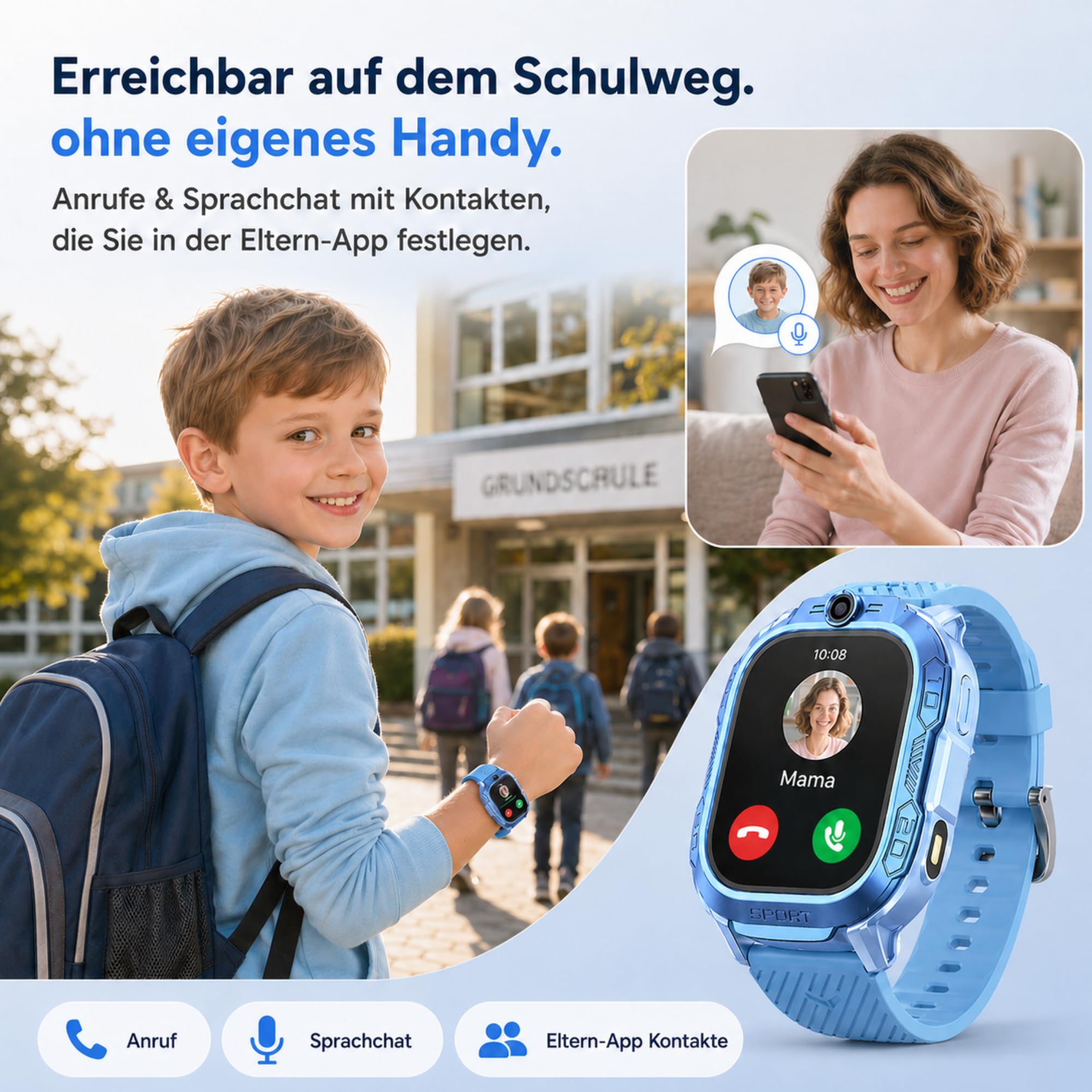 4G Kinder Smartwatch mit Telefonie & Videoanruf, Schulmodus, Kinderuhr für Jungen & Mädchen 5-13 Jahre, IP67 spritzwassergeschützt, Blau