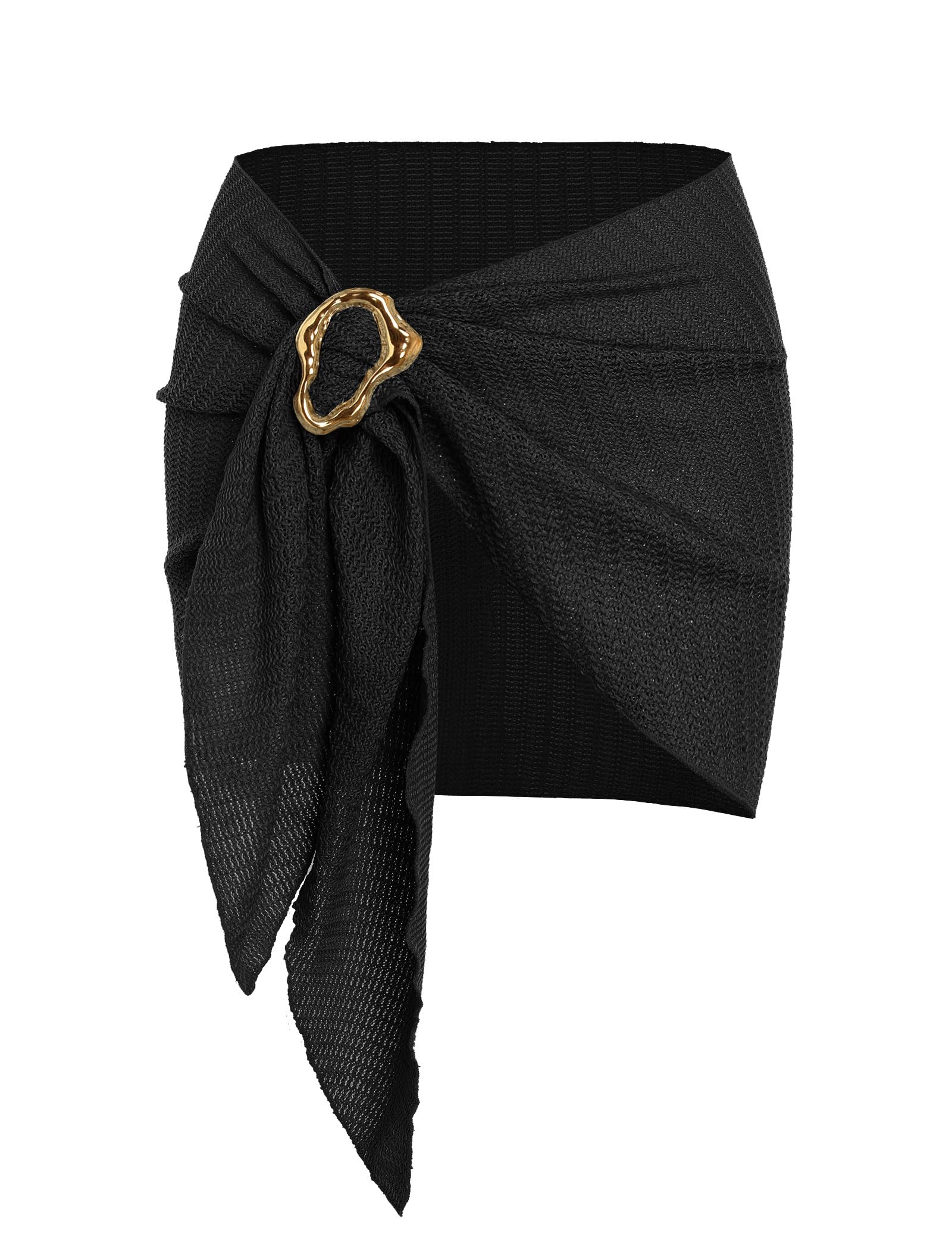 Photo 1 of ZAFUL Swimsuit Coverups for Women Knit See-Thru Metal Tie Side Sarong Bathing Suit Cover Up Beach Vacation Wrap Skirt 1-Black