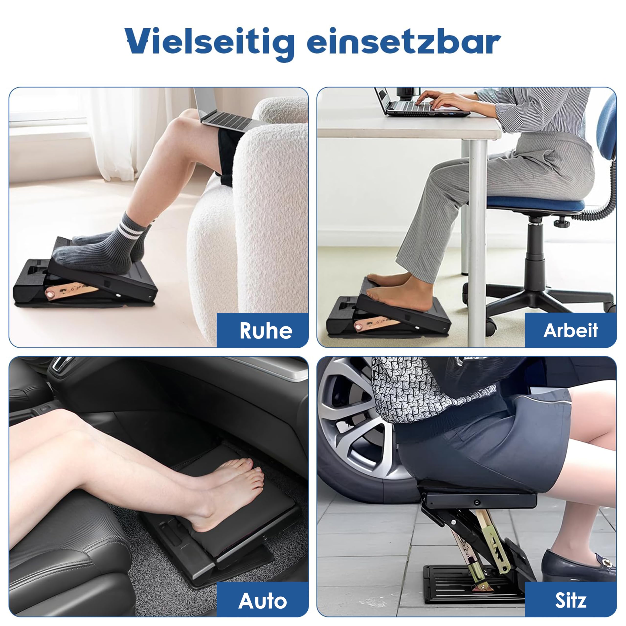 MYOYAY Fußstütze Schreibtisch, Einstellbar Fußhocker 4 Höhenverstellbar mit Massage und Weichem, Ergonomischer Rutschfest Fußstützen für Büro Auto Zuhause Reise