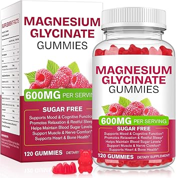 Magnesium Glycinate Gummies 120 Count - Sugar Free Magnesium Supplement - Supports for Sleep, Memory, Mood, Muscle, Relaxation, Heart & Bone Health