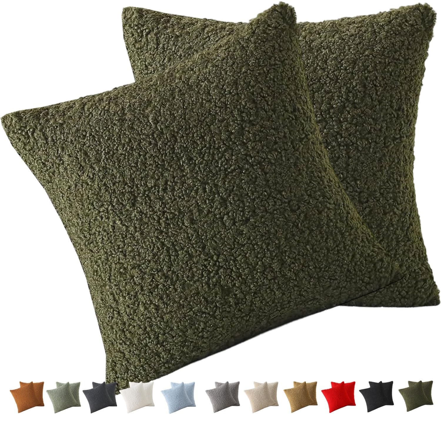 Cushion Covers 50x70 30x50 60x80 60x60 80x80 - Luxury Teddy plush Rectangle/Square Throw Pillow Cases - Decorative Soft Pillowcase for Sofa Couch Bedroom with Zipper(Dark Green,30x50CM/12x20in)