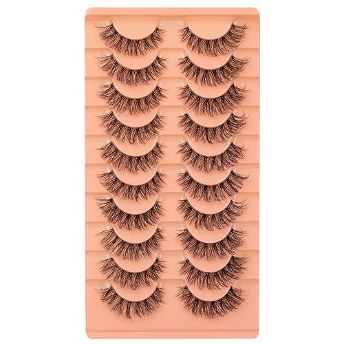 Miniatura 5 de Pestañas postizas naturales rizadas en D, pestañas finas y transparentes, pestañas de volumen de visón sintético, 10 pares por Eefofnn