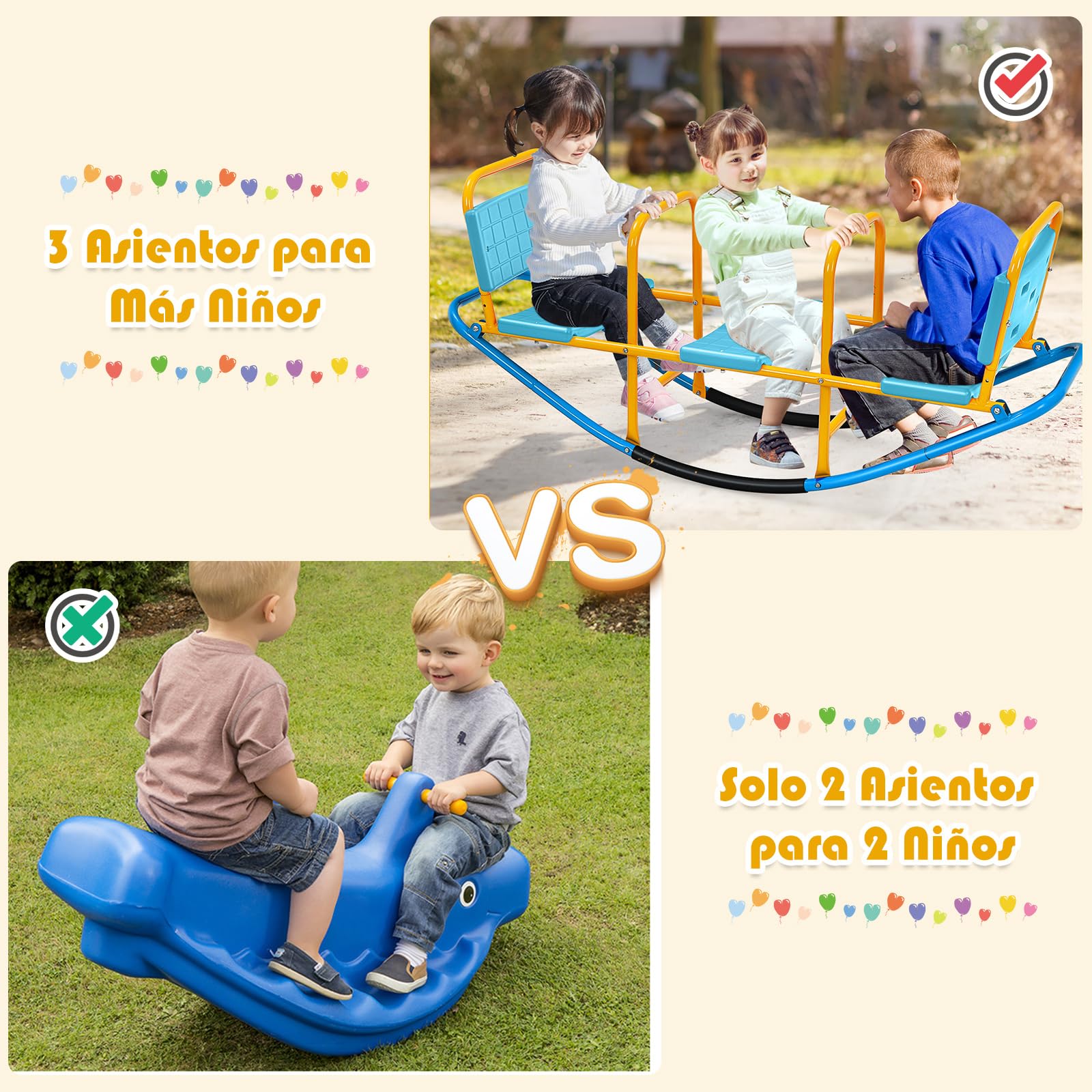 COSTWAY Balancín Oscilante de Metal para 3 o 2 Personas, Subibaja con Empuñaduras, Balancín para Interior y Exterior (Azul)