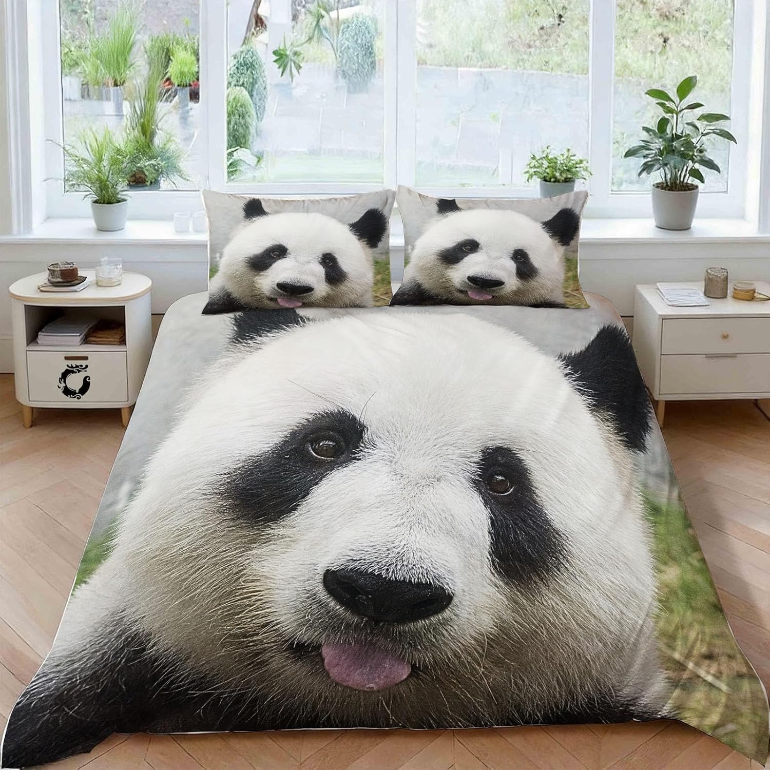 Housse de Couette 240 x 260 Panda à Impression 3D Faune Parure Douce avec Zip Invisible