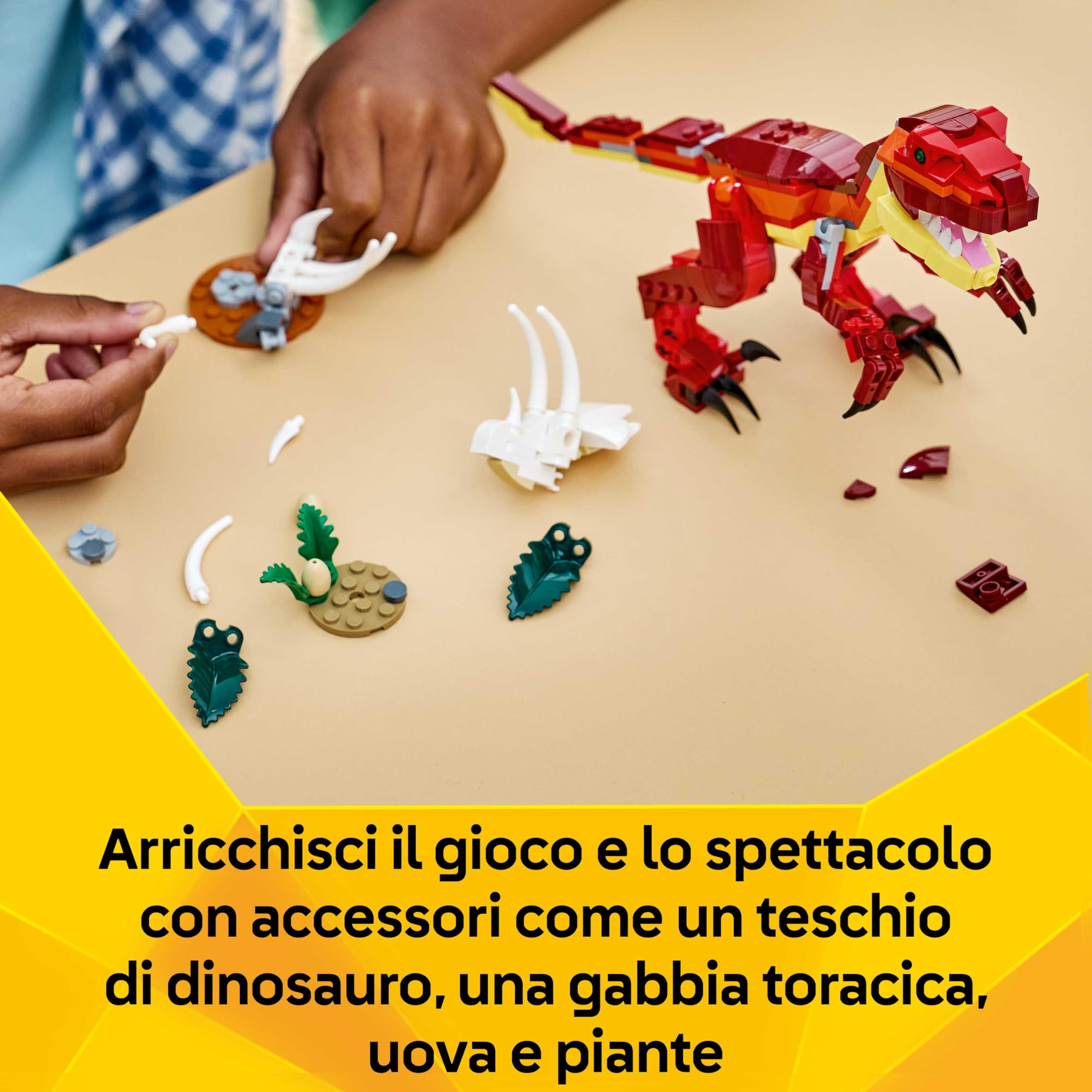 LEGO Creator 3 in 1 Feroce Dinosauro Giocattolo - Figure di Velociraptor, Stegosauro o Pterosauro con Elementi Scheletro e Denti Affilati - Regalo di Compleanno per Bambini e Bambine da 8 Anni - 31379
