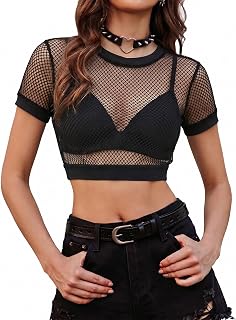 Avidlove Fishnet Top for Women Mesh See Through Shirt Rave Goth XS-2XL