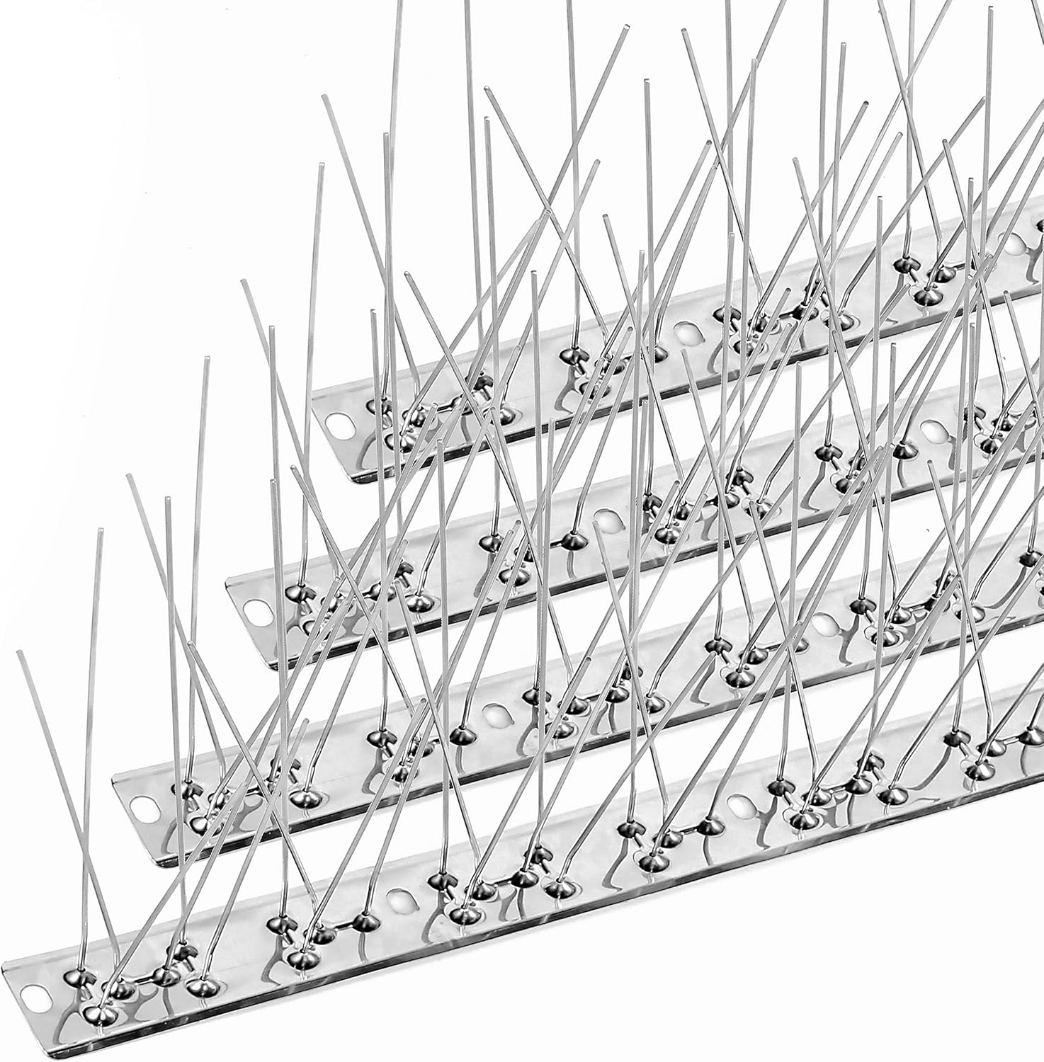 BUGGOFF Bird and Rodent Spikes, 4.5" Tall 10" Long Stainless Steel Anti-Bird Deterrent Strips, Silver, Professional Pest Control for Roofs, Fences, Ledges (20 Pieces / 16.6 Feet)