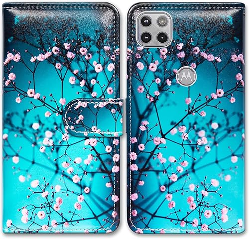 Funda para Motorola One 5G Ace, Plum Blossom Flower Funda de cuero con tapa para teléfono con ranura para tarjeta Soporte para Moto Motorola one 5G