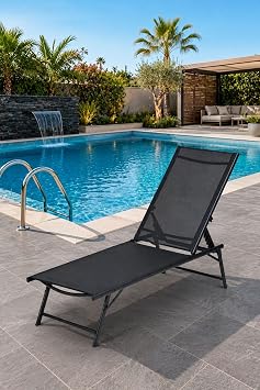 Reyo Bysay Katlanabilir Fileli Şezlong, Alüminyum Çerçeve, Antrasit, 54x180x35 cm, Plaj ve Havuz için Portatif Bahçe Sandalyesi