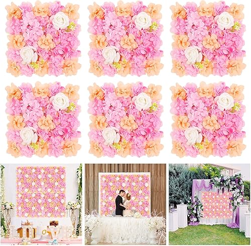 U'Artlines Paneles de pared de flores artificiales, 6 piezas de tapetes decorativos de flores sintéticas, 15 x 15 pulgadas, paneles florales de