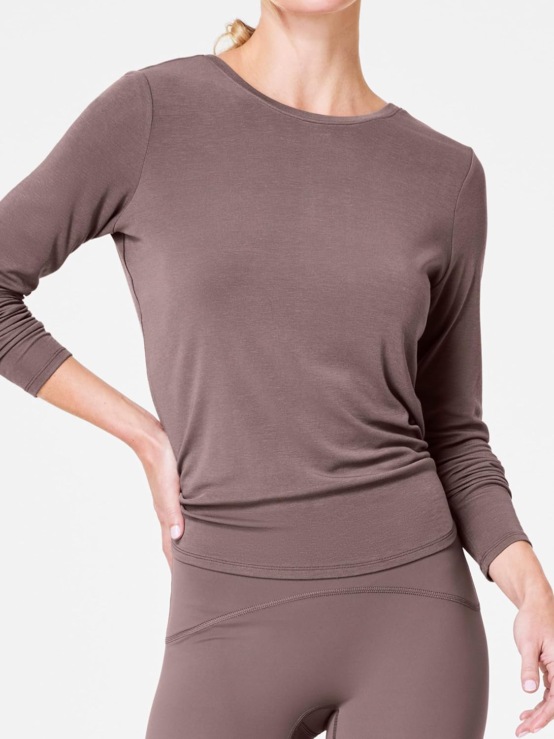 SuperPrity Women's Long Sleeve T-Shirt Workout Tops Reversible Tie Front Tunic Yoga Gym Ladies Blouses Activewear - Image 2