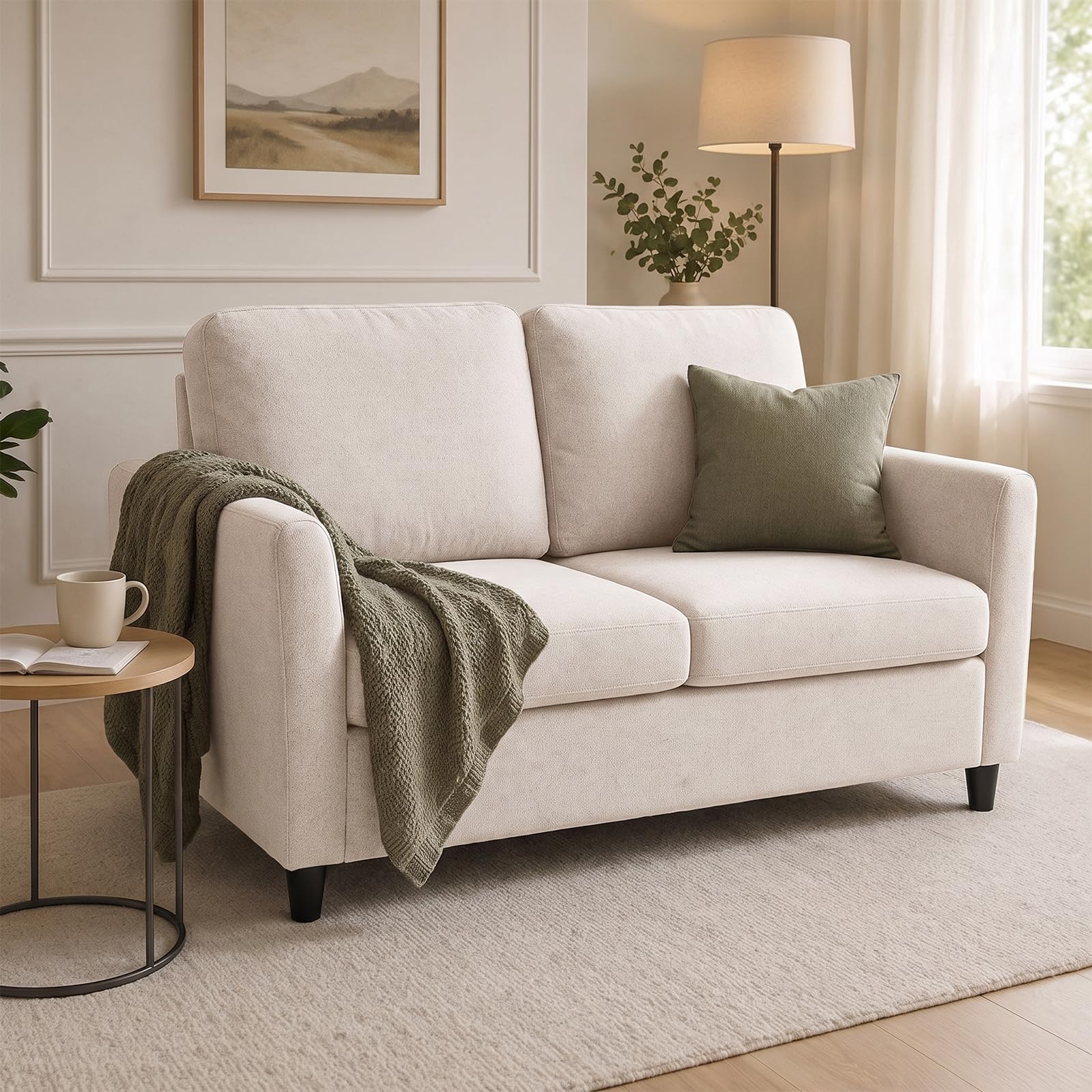 YODOLLA Beige 2-Seater Loveseat Sofa with Washable Covers