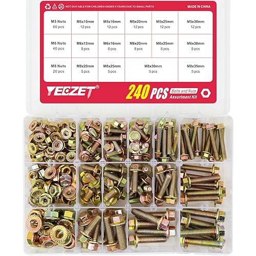 Miniatura 10 de YEEZET Kit de 245 tornillos y tuercas de brida de alta resistencia, grado 8.8 M6 M8 M10, tuercas hexagonales con bridas métricas, incluye 15 tamaños