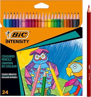 BIC Intensity colored pencils, triangular crayons, colored pencils for painting in 24 colors, in cardboard case, shatterproof lead &amp; without wood (package may vary)