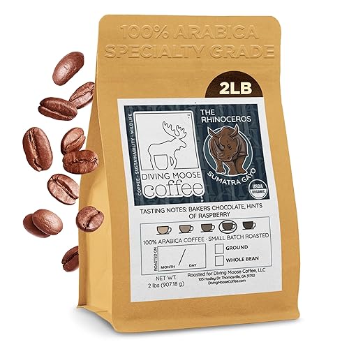 Diving Moose Coffee - The Rinoceros Sumatra Gayo tostado oscuro medio - Tostado en lotes pequeños para una frescura excepcional y un sabor notable -