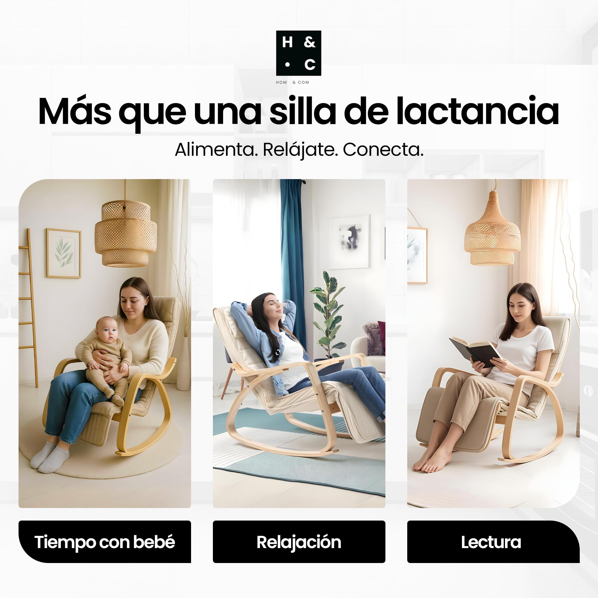 Hom&Com Mecedora Sillón Lactancia Mamá Beige | Butaca Relax, Rocking Chair, Para Relajación, Lectura y Descanso, Capacidad 160 kg
