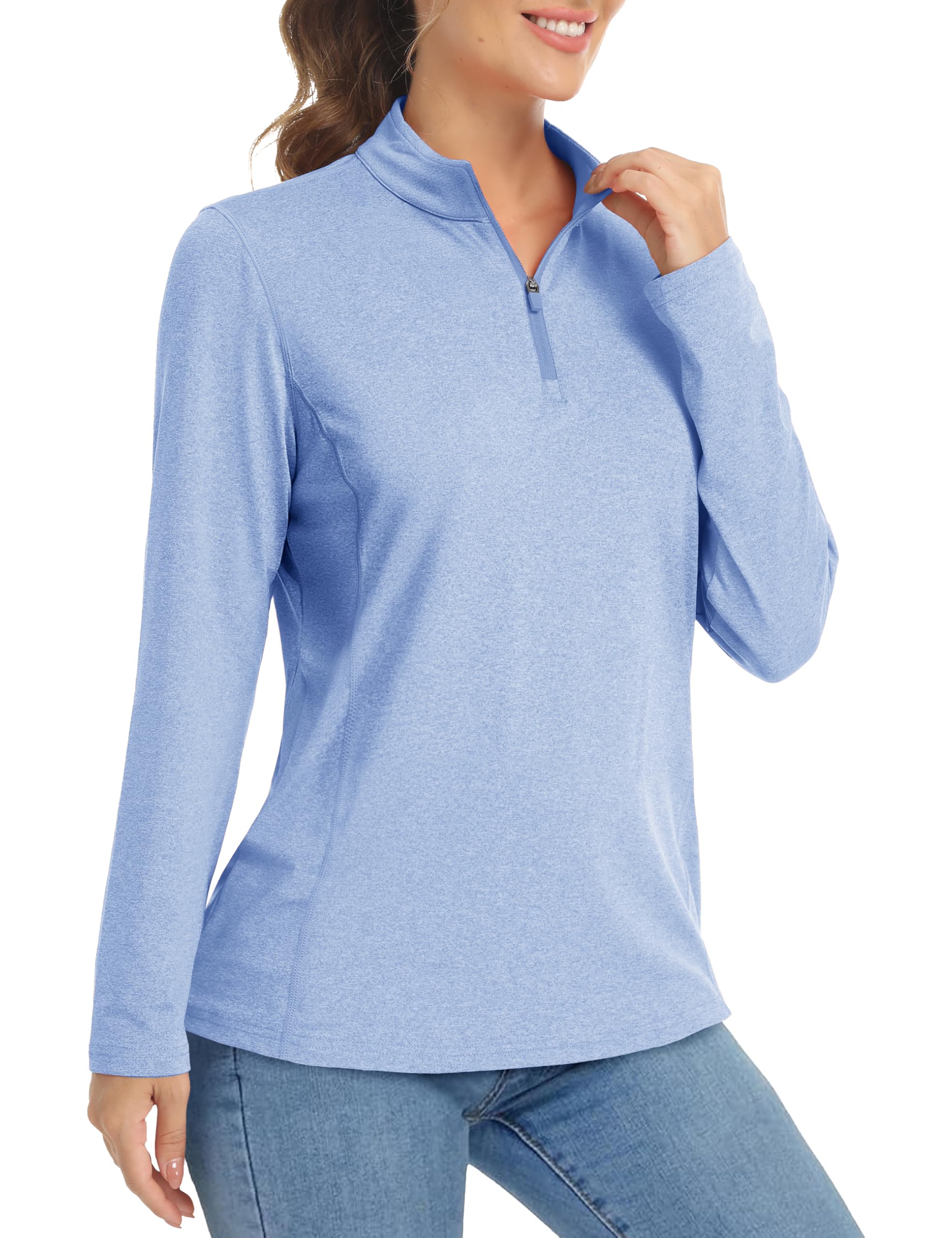 MAGCOMSEN Women's Long Sleeve Shirts 1/4 Zip Pullover UPF 50+ Sun Protection Quick Dry Hiking Athletic Workout Tops