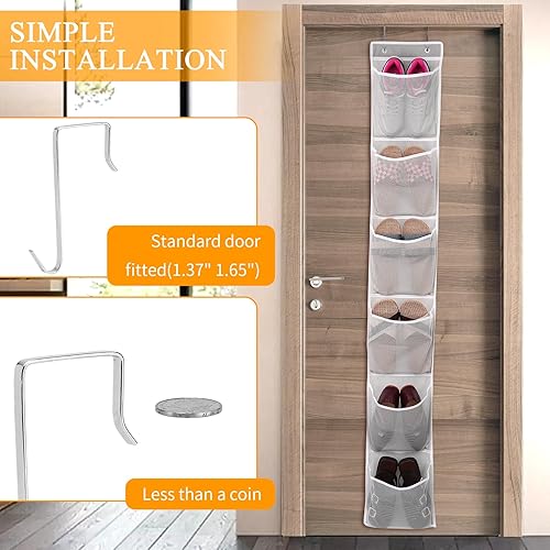 Miniatura 6 de 6 bolsillos grandes de malla sobre la puerta organizador de zapatos botas colgante almacenamiento zapatero para armario - gris