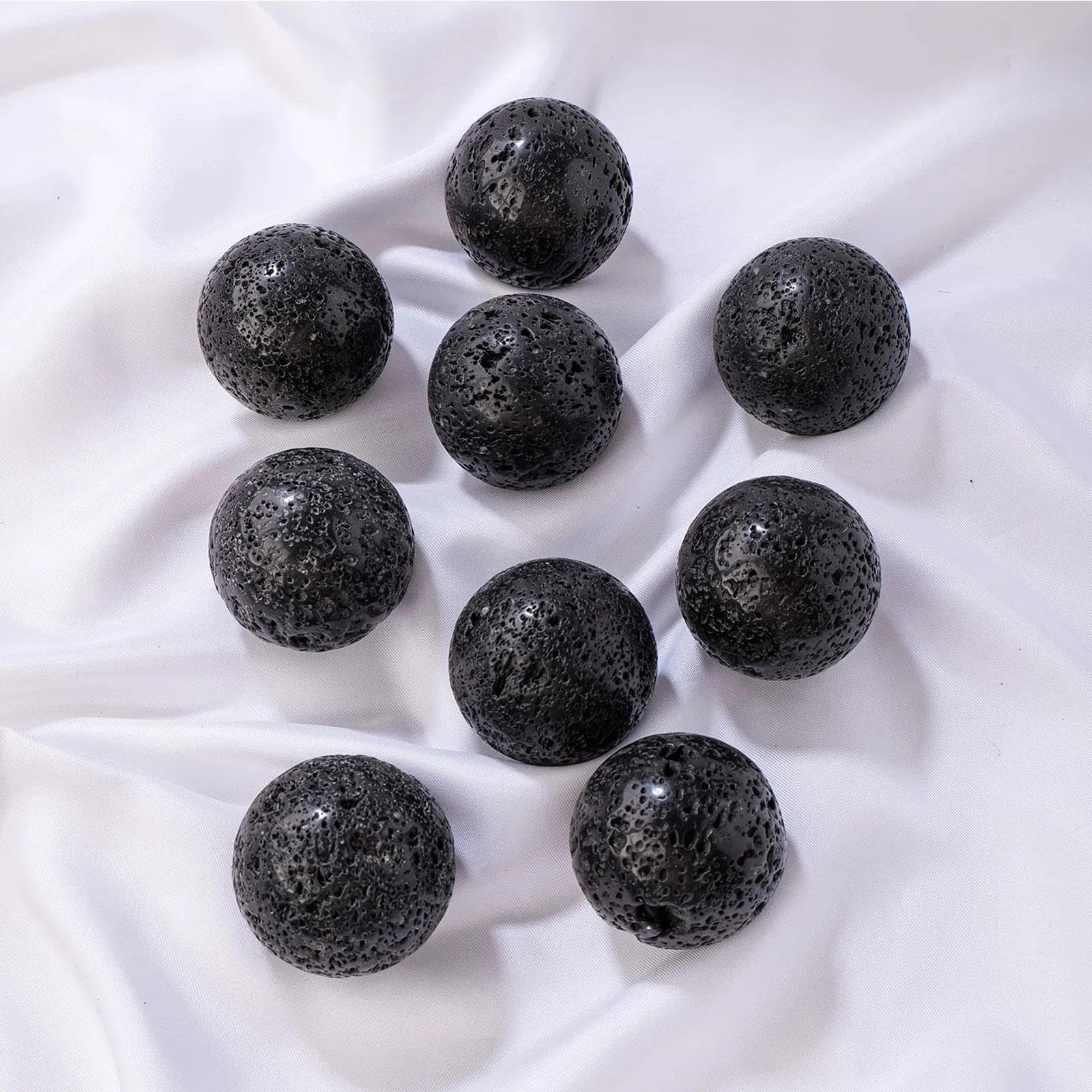 Gemma di Lava Vulcanica Nera Naturale da 4 Pezzi Sfera Sferica al Quarzo (40 Mm/1,6 Pollici) per La Creazione di Gioielli, Reiki, Guarigione Energetica, Meditazione, Decorazioni per La Casa