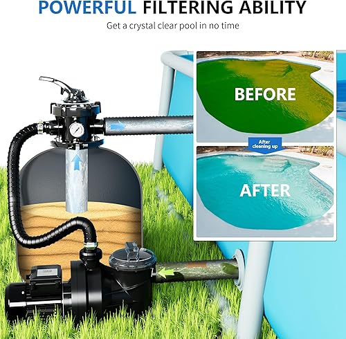 Miniatura 5 de FOTING Filtro de arena de 16 pulgadas, bomba de 1 HP 4500 GPH para piscina sobre el suelo con temporizador de hasta 18000 GAL, válvula de 6 vías,
