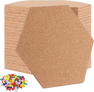 24 Pack 8 x 7 Inch Hexagon Cork Board Tiles, 1/4 Inch Thick Self Adhesiv...