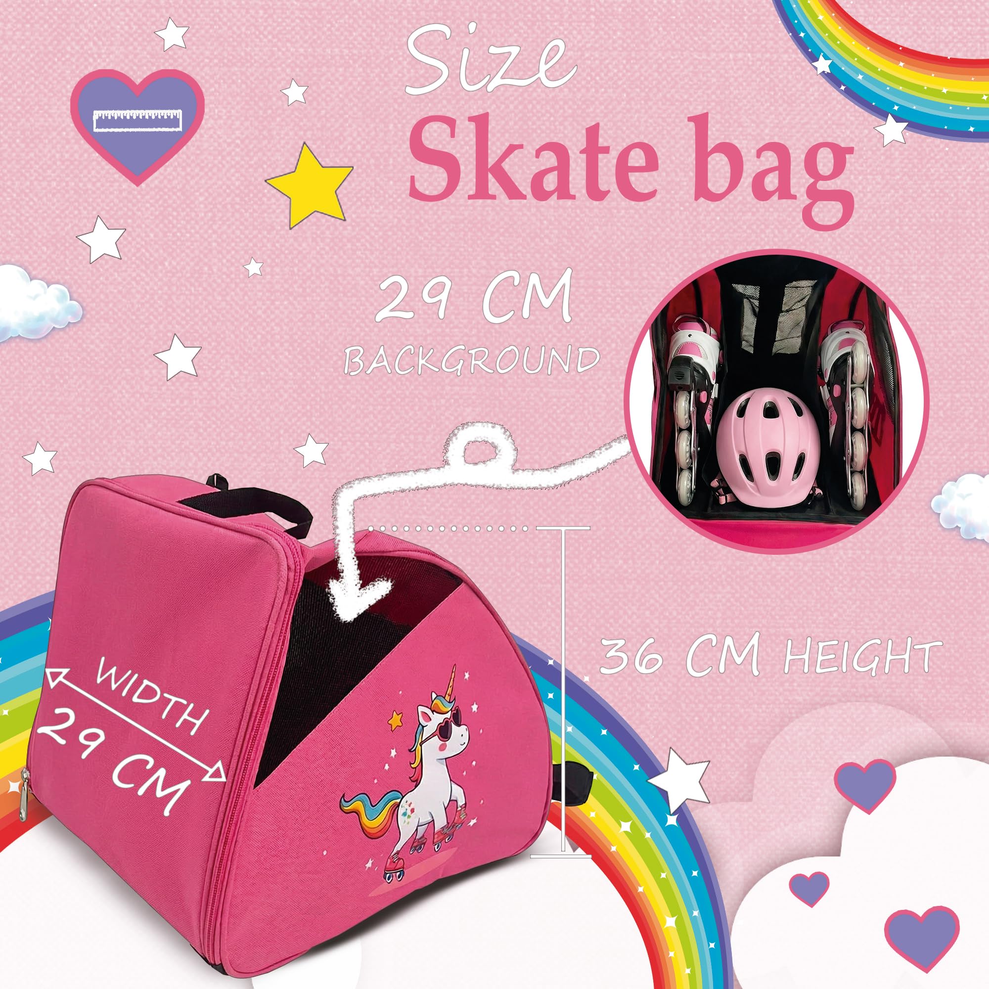 DOJA Barcelona Borsa per Pattini a Rotelle per Bambini - Rosa con Stampa Unicorno - Regolabile e Imbottita, Borsa Pattini in Linea, Protezioni in Tessuto Robusto, Borsone Pattinaggio Artistico