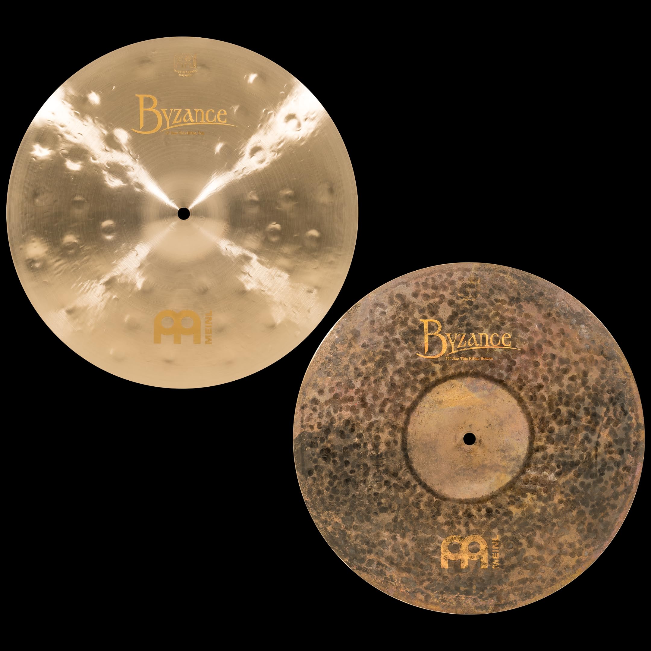 Meinl Cymbals Byzance Jazz Cymbale Hihat / Charleston Thin 15 pouces (38,10cm) pour Batterie – Bronze B20, Finition Traditionnelle (B15JTH)