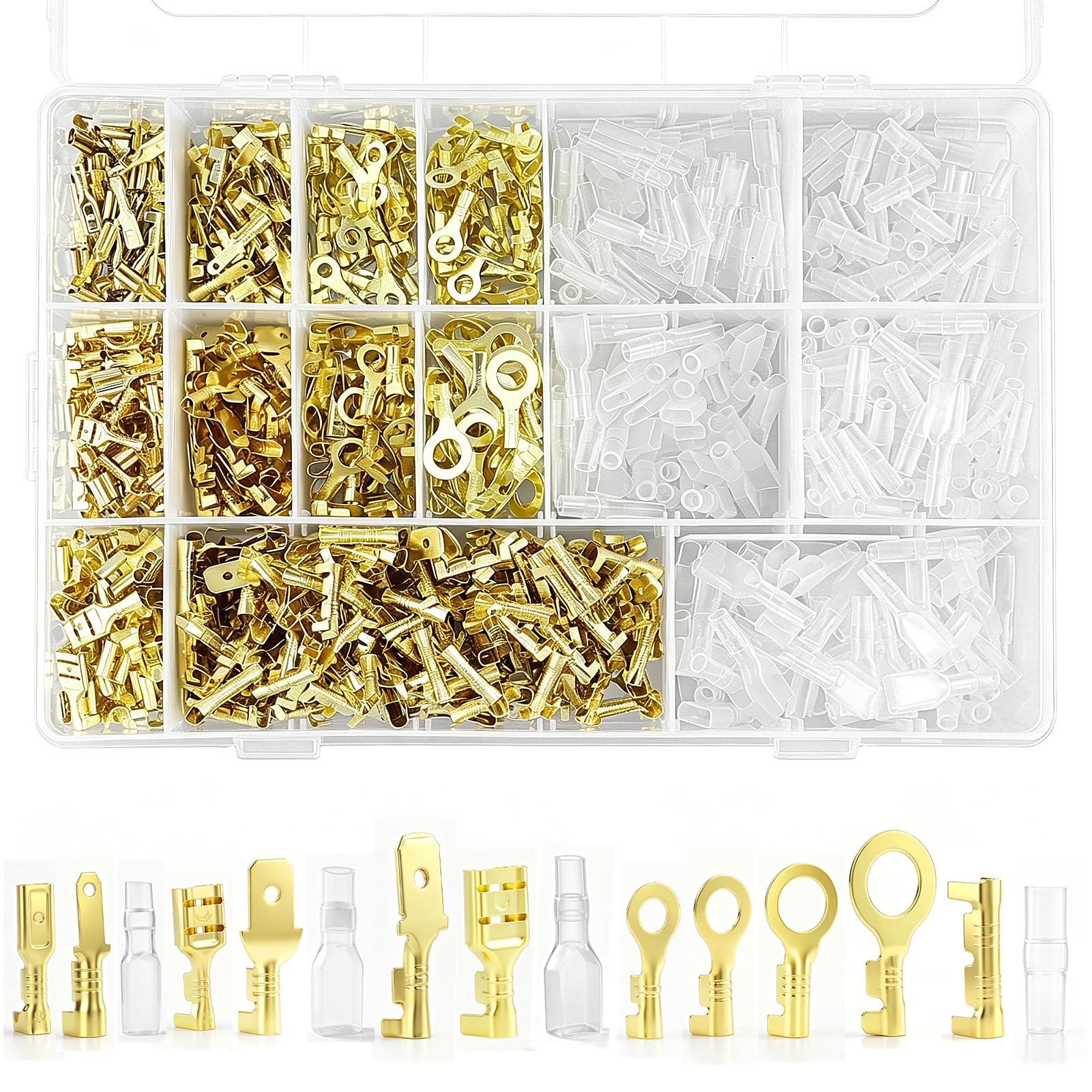 1000-piece cable lugs set, flat receptacles, round connectors, blade connector set, 2.8 mm, 4.8 mm, 6.3 mm, for household appliances, audio systems, crafts, electronics projects