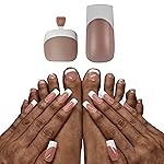 NOVO OVO French Tip Matching Press on Nail tips set, BROWN PINK Square Finger and Square Round Toe Nail Tips kit, Soft Gel Nail Extension, Pre-applied Tip Primer & Matte Base Coat x 15 Sizes 360 pcs