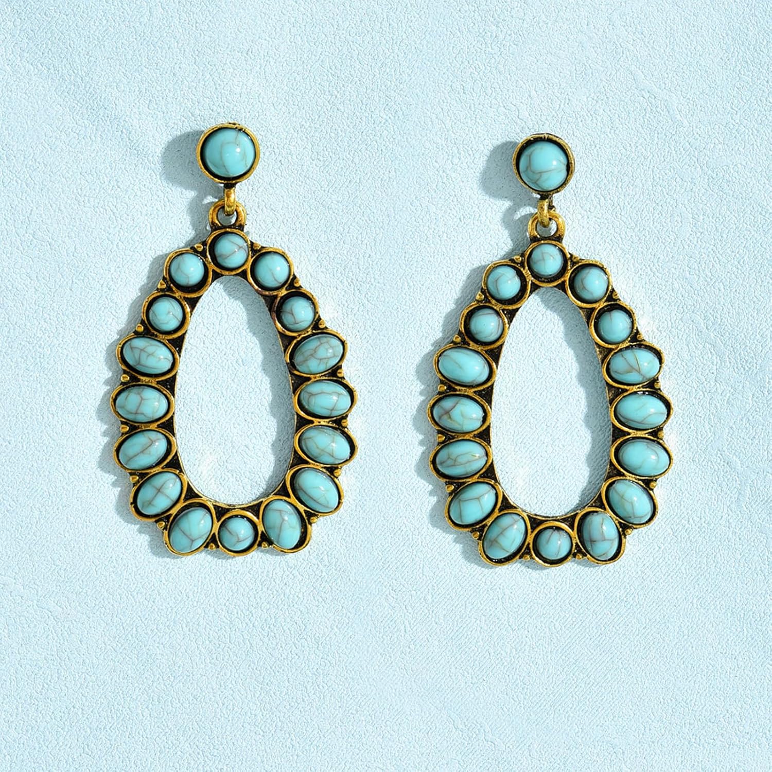 Turquoise Earrings for Women Western Style Gold Turquoise Jewelry Boho Chic Earrings Country Concert Outfits for Women B1:Vintage Gold Turquoise image 5 of 7 B0FBCN9PK5