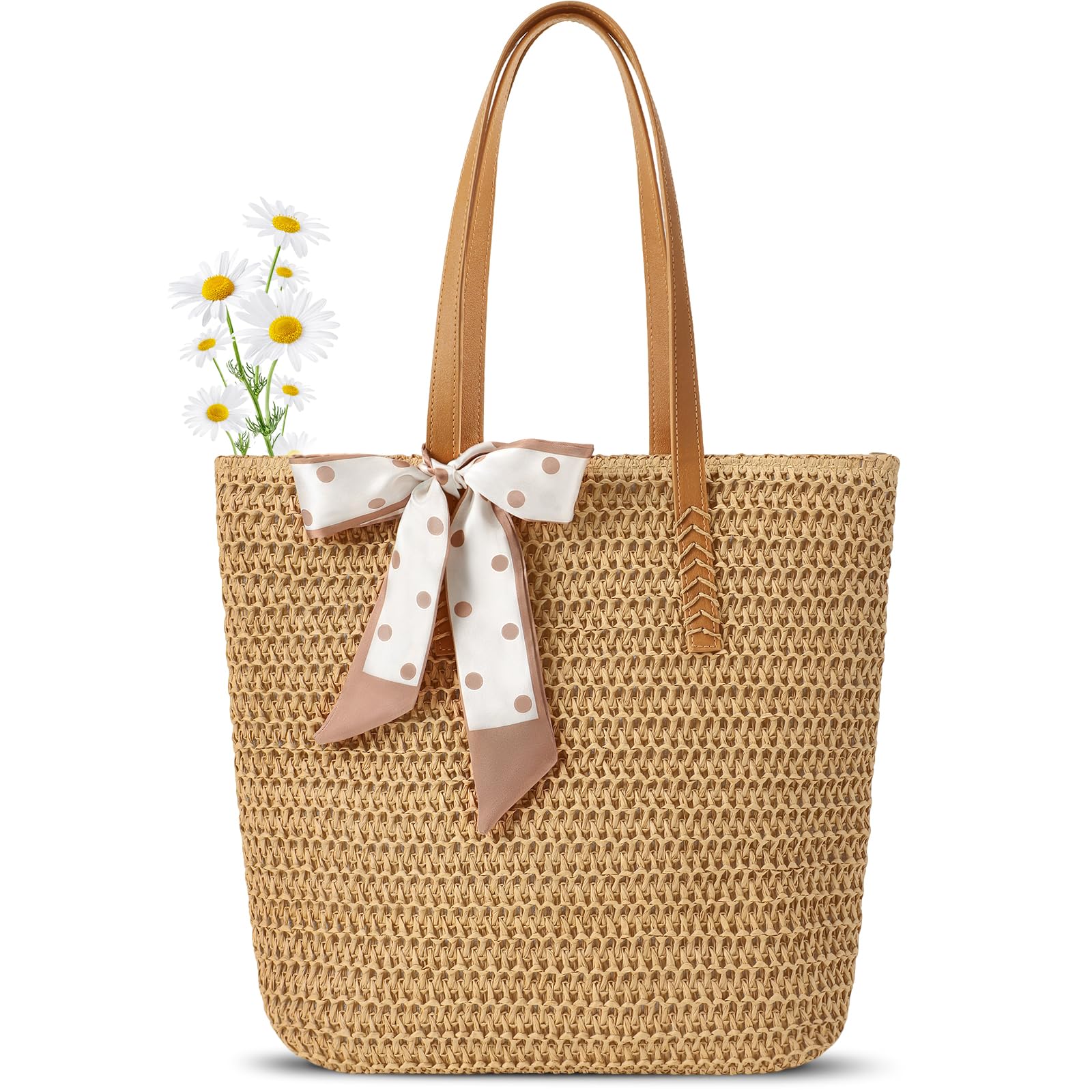 Trifabricy Beach Bags for Women, Large Straw Beach Bag, Beach Tote Bag Shoulder Handbags, Straw Bag Beach Purse for Summer