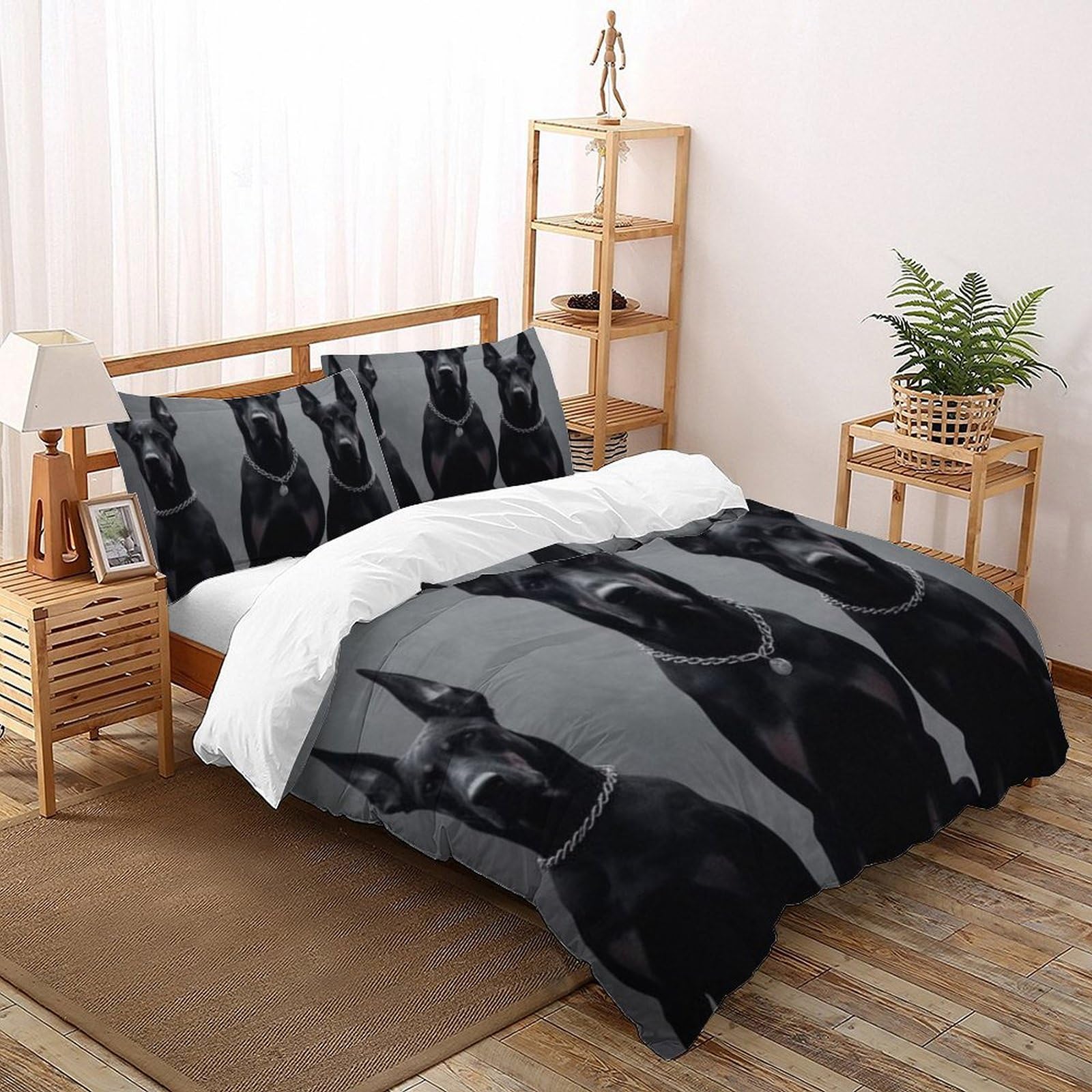 Housse de couette imprimé 3D chien de chasse noir, le cadeau parfait pour passionné de nature