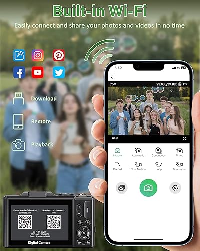 Miniatura 5 de Cámara digital 5K para fotografía, cámara WiFi de 75 MP para YouTube con pantalla abatible de 180 de 3 pulgadas, cámara de video de enfoque