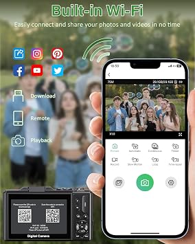 كاميرا رقمية بدقة 5K للتصوير الفوتوغرافي، وكاميرا WiFi Vlogging بدقة 75 ميجابكسل لليوتيوب مع شاشة قابلة للطي مقاس 3 بوصات و180 بوصة، وكاميرا فيديو UHD ذات تركيز تلقائي بتكبير 18X مع بطاقة SD سعة 32 جيجابايت، وبطاريتين