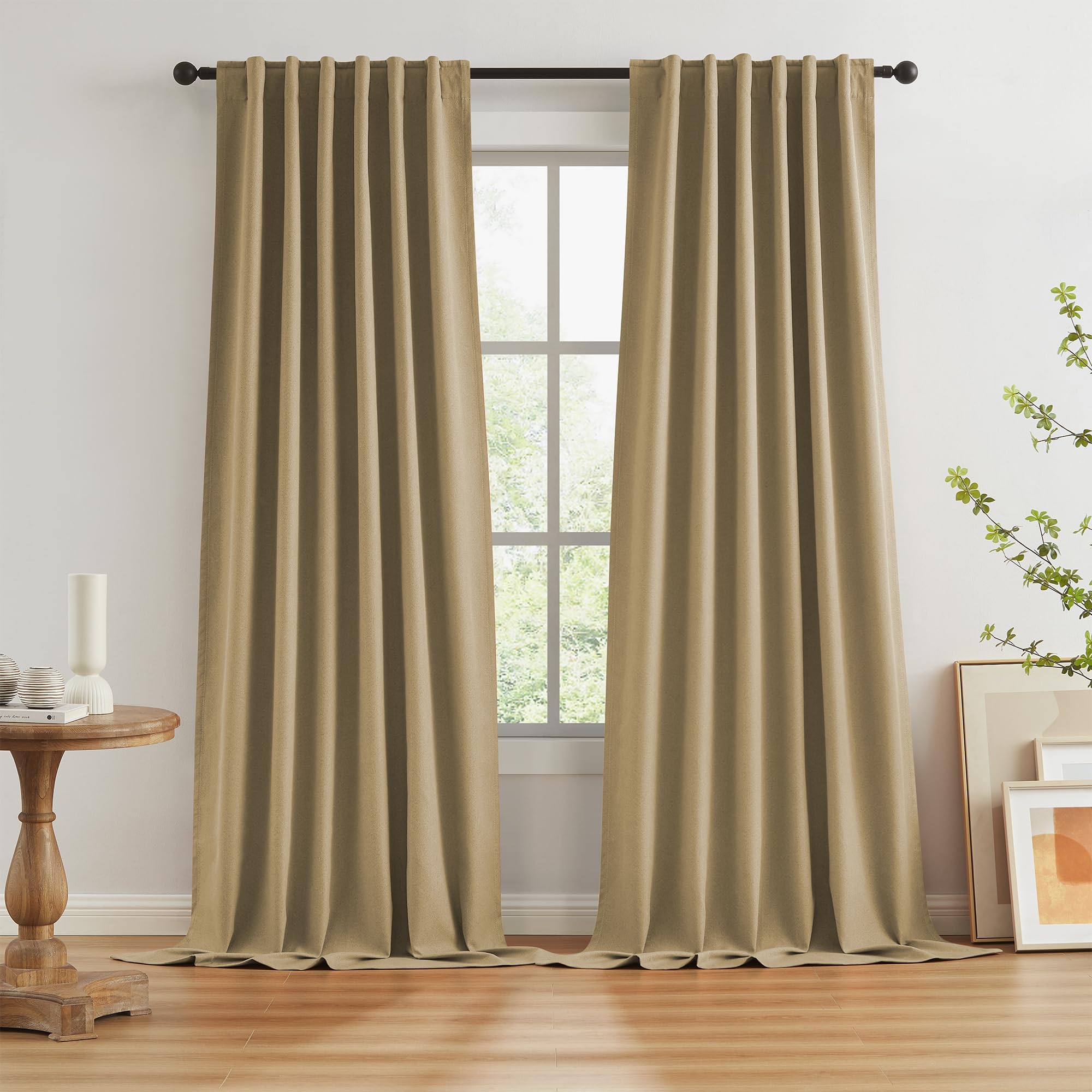 KEQIAOSUOCAI 126 Inch Linen Blackout Curtains for Ceiling Track System Back Tab, Loop Pocket Curtains Pinch Pleated Drapes for Patio Sliding Glass