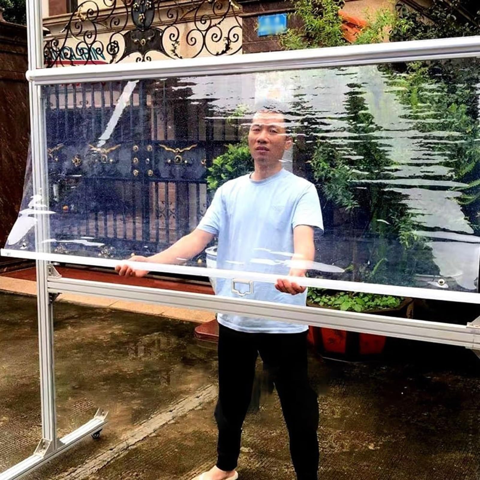 Zewnętrzne bezprzewodowe rolety rolety - wodoodporne przezroczyste rolety z PVC, przezroczyste zasłony przeciwdeszczowe odporne na wiatr i pył przezroczyste winylowe do pergoli, ogrodu, balkonu