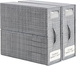 HBlife 2 Pack Bed Sheet Organizers and Storage(Queen or King Size), Foldable Sheet Organizer for Linen Closet With Clear PVC Window Sheet Storage Box for Bedding Sheets Duvet Covers Pillowcases