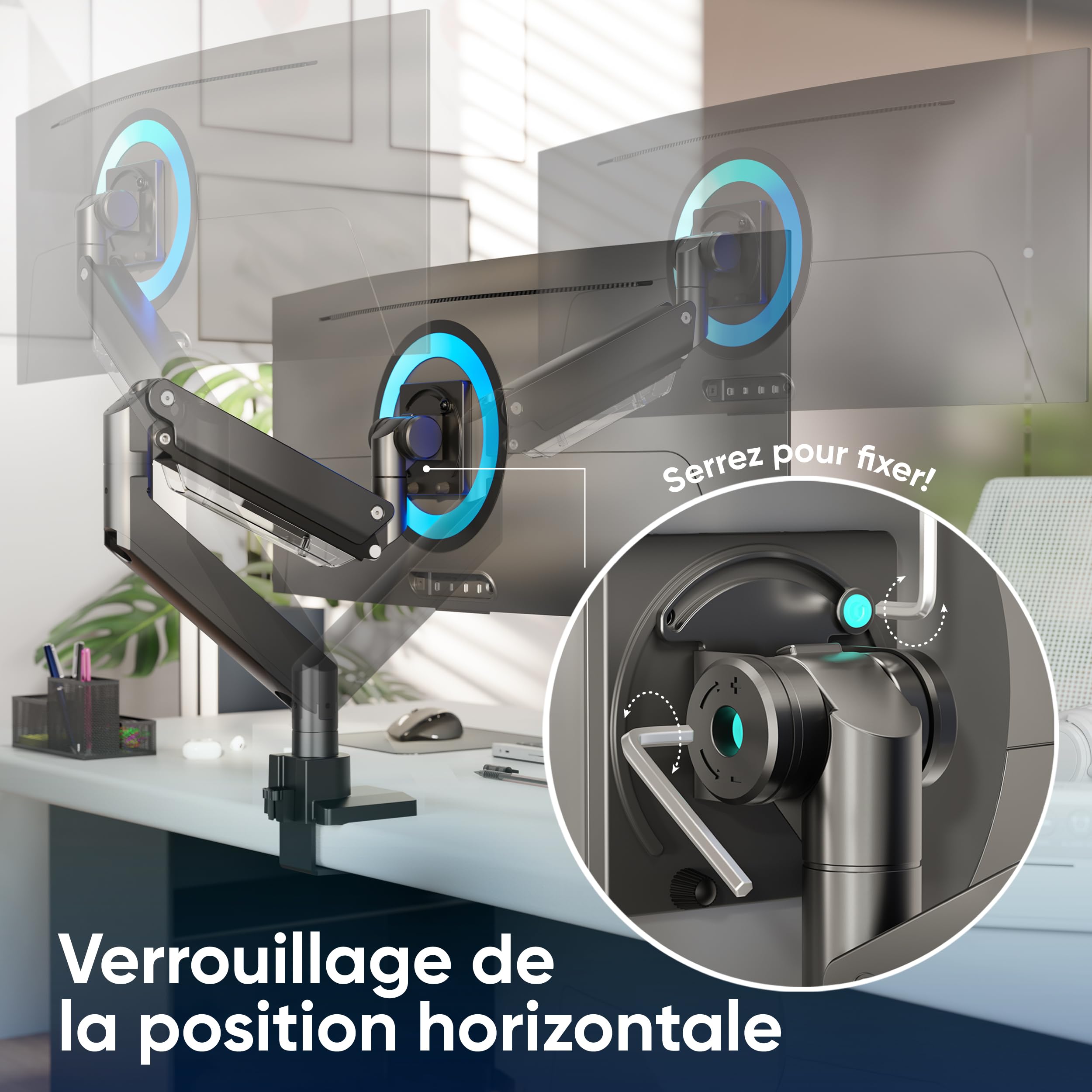 Bras Support Ecran PC/TV 17-57 Pouces - Réglable Hauteur Et Angle, Support 27kg | VESA 200x200, Ressort à Gaz