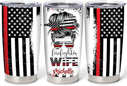Miniatura 1 de Hyturtle Regalos personalizados de bomberos para mujeres, vasos de acero inoxidable con nombre personalizado, 20 onzas con tapa, regalos para