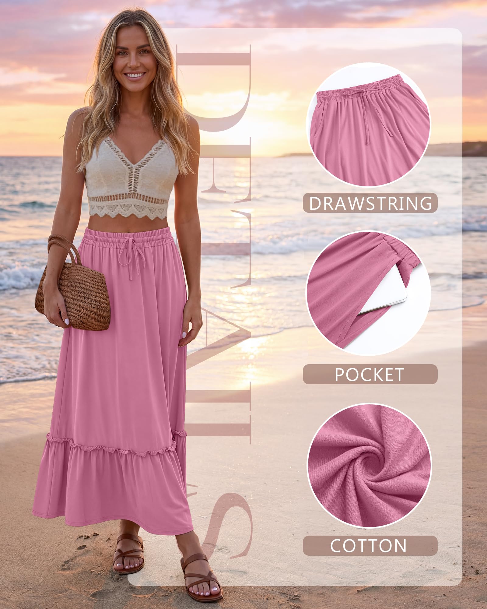 Pack de 3 Faldas Maxi Boho para Mujer, Falda Larga de Capas con Volantes, Cintura Alta