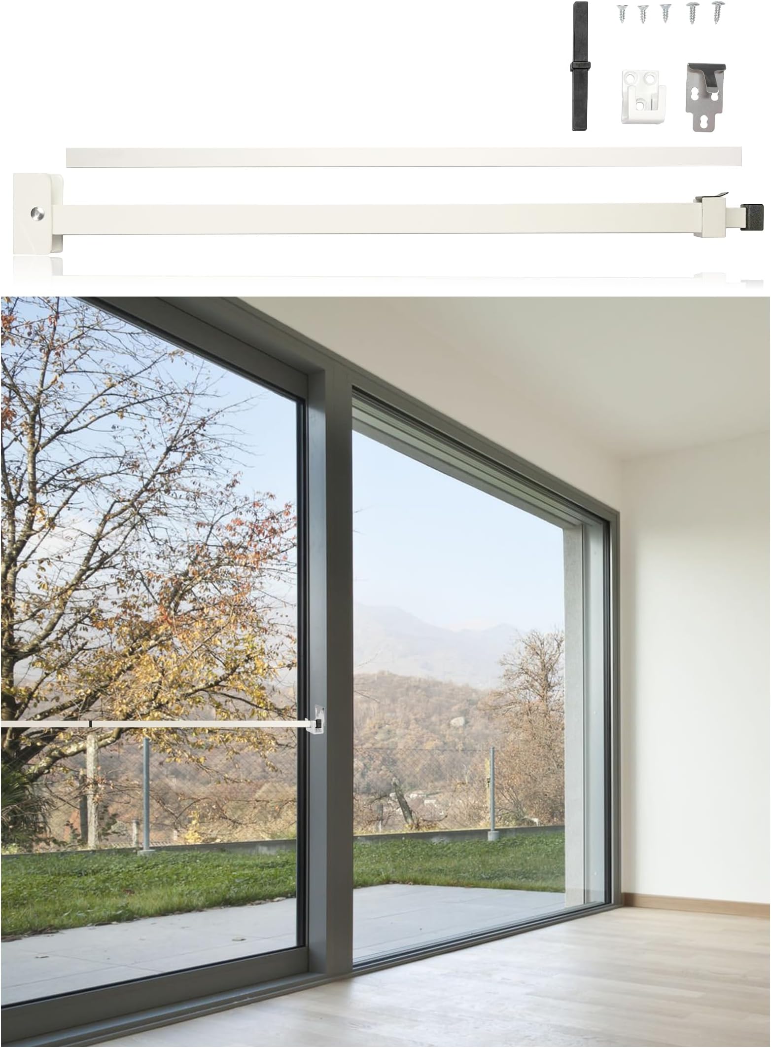 Greatim GT-DB006 Sliding Door Security Lock Bar, Child Proof Sliding Door Lock Bar with Anti Lift Lock, Adjustability Bar Lock Fits Most Sliding Glass Doors and Windows (19"- 51" on 3 Bars) White