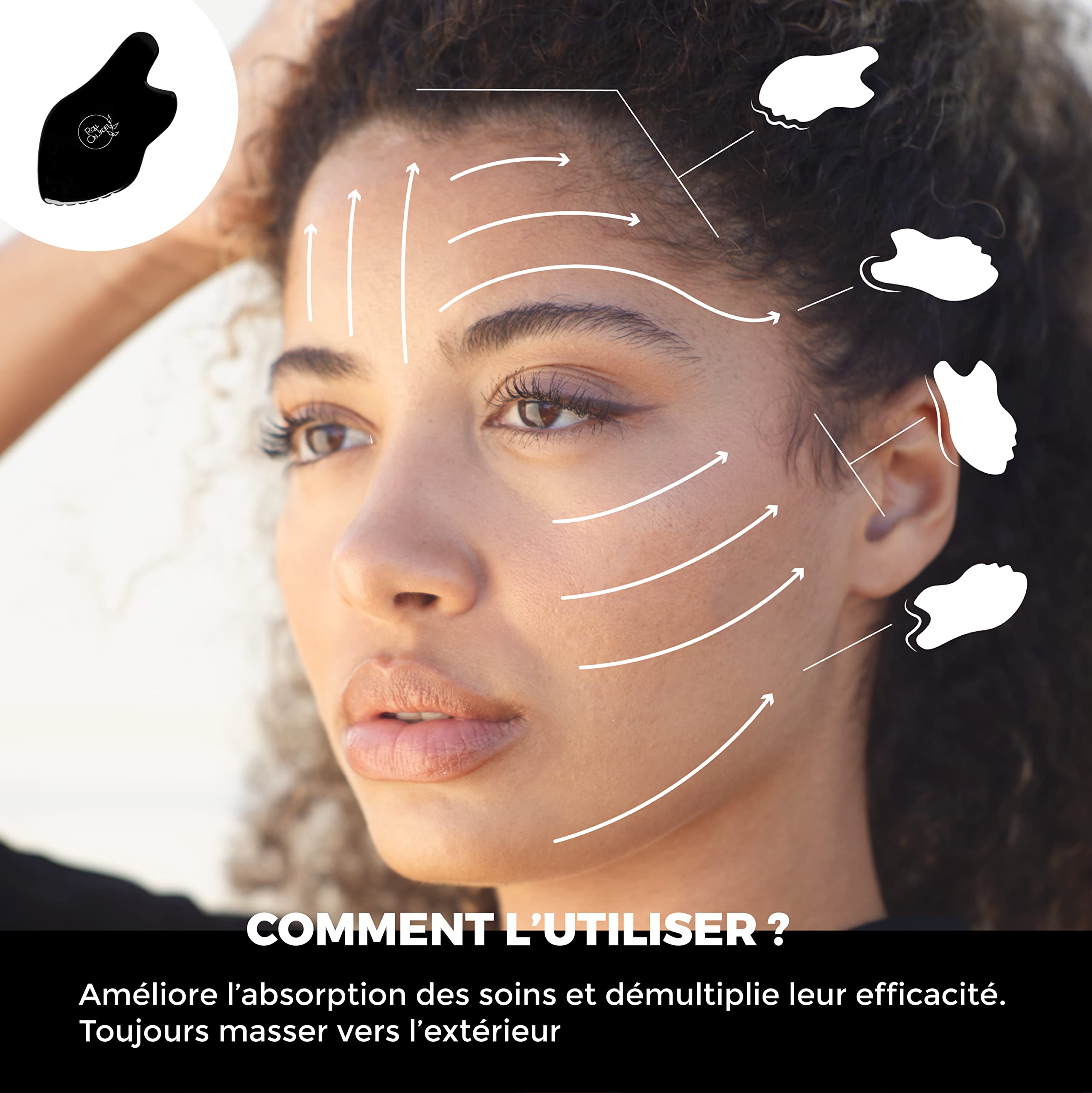ROLL ON JADE - Gua Sha Ultimate Lift - Nero - Tonifica l'ovale del viso - Aiuta a combattere il rilassamento della pelle - Riattiva la microcircolazione - 100% pietre naturali di origine etnica