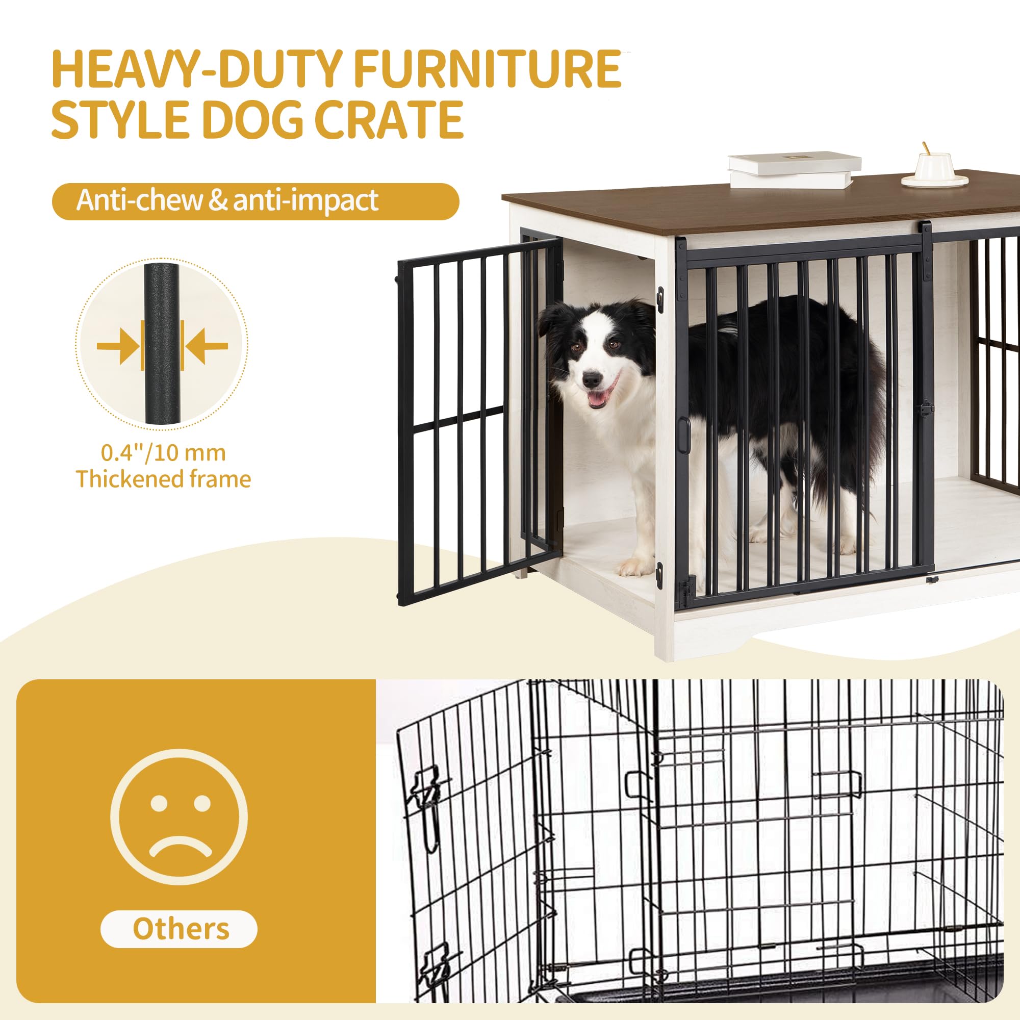 Hzuaneri 100cm Gabbia per Cani, Tavolo Supplemento, Nicchia Moderna per Cani, Gabbia per Cuccioli, Casetta per Animali, 2 porte, 60 x 100 x 68 cm, Bianco e Marrone DFC02314B