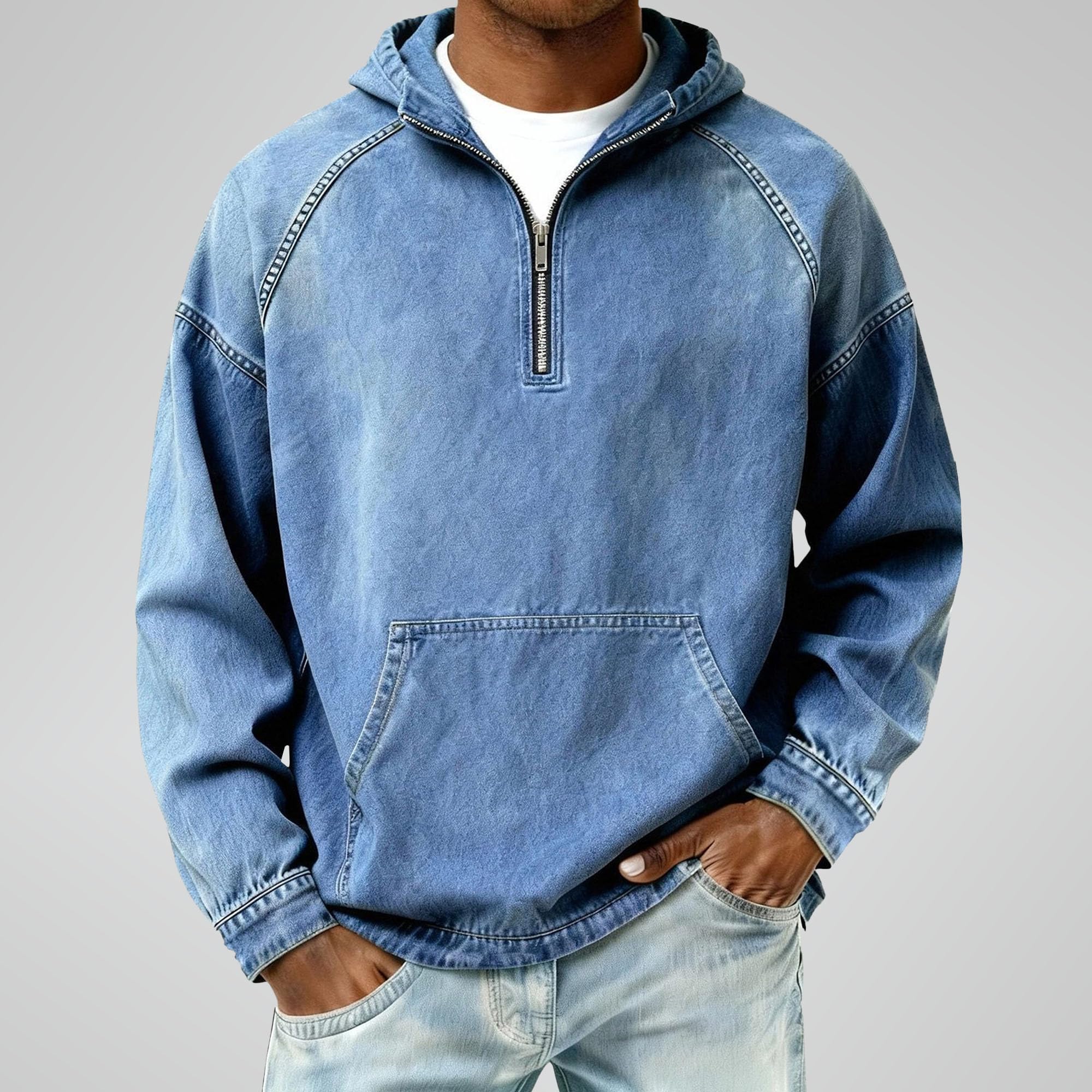 Męskie bluzy z długim rękawem vintage denim bluzy workowate zamek