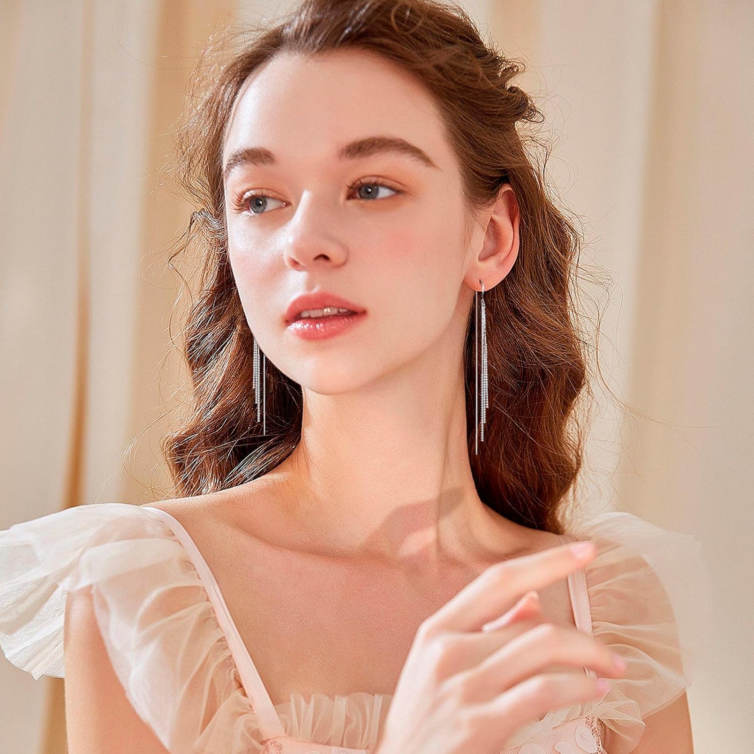 Ritach Silver Dangle Earrings for Women Long Silver Earrings Sparkly Dangle Drop Cubic Zirconia Jewelry for Gifts - Image 3