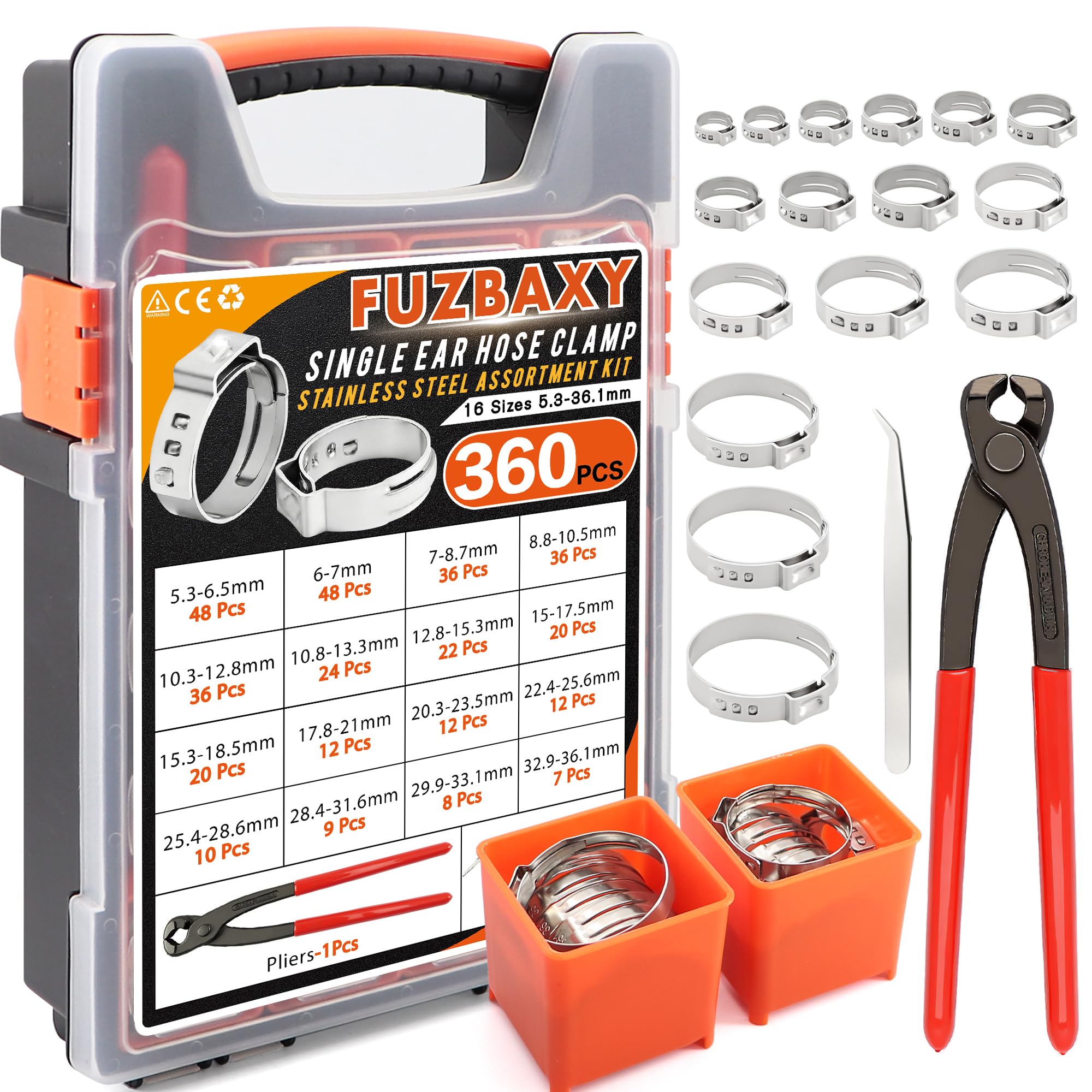 360PCS Single Ear Hose Clamps Kit with Crimper for Auto,PEX Tubing,Marine