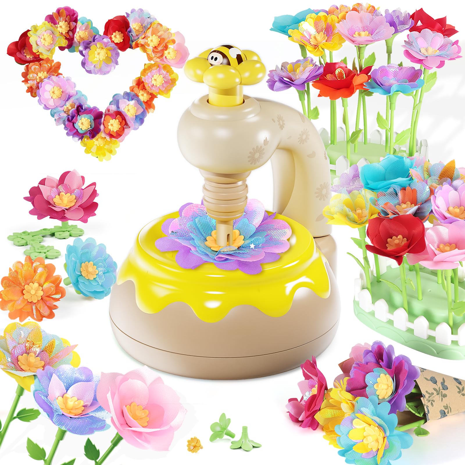 Blumenstrauß-Bastelset, DIY Blumen Bastelset Kinder, Kunsthandwerk-Lernspielzeugset für Mädchen im Kleinkindalter, Weihnachts Geburtstagsgeschenk für Mädchen und Jungen im Alter von 3+ Jahren(Gelb)